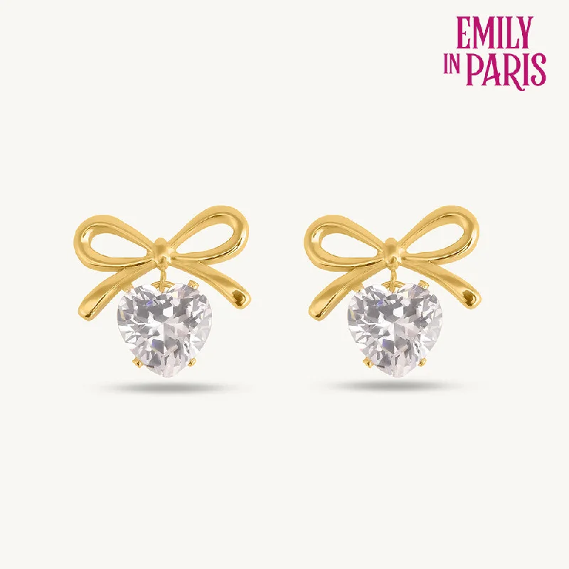 Women gold hoop earrings -Zircon & Bow Stud Earrings