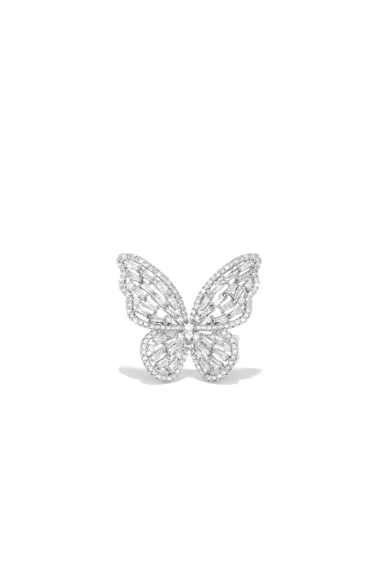 Women stacking rings -My Baby CZ Adjustable Butterfly Ring - Silver