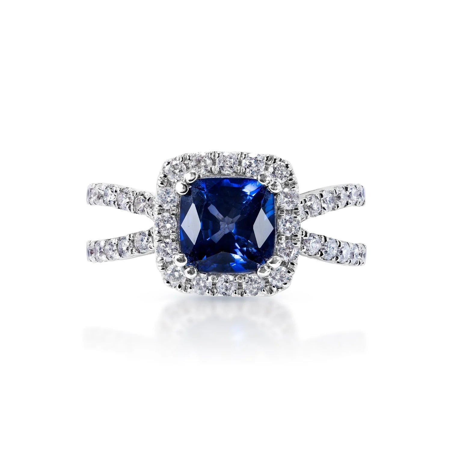 Women wedding rings -Hayden 3 Carat Cushion Cut Blue Sapphire Ring in 14 Karat White Gold