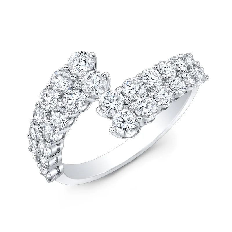 Women custom engagement rings -2 ROW ROUND DIAMOND BYPASS RING