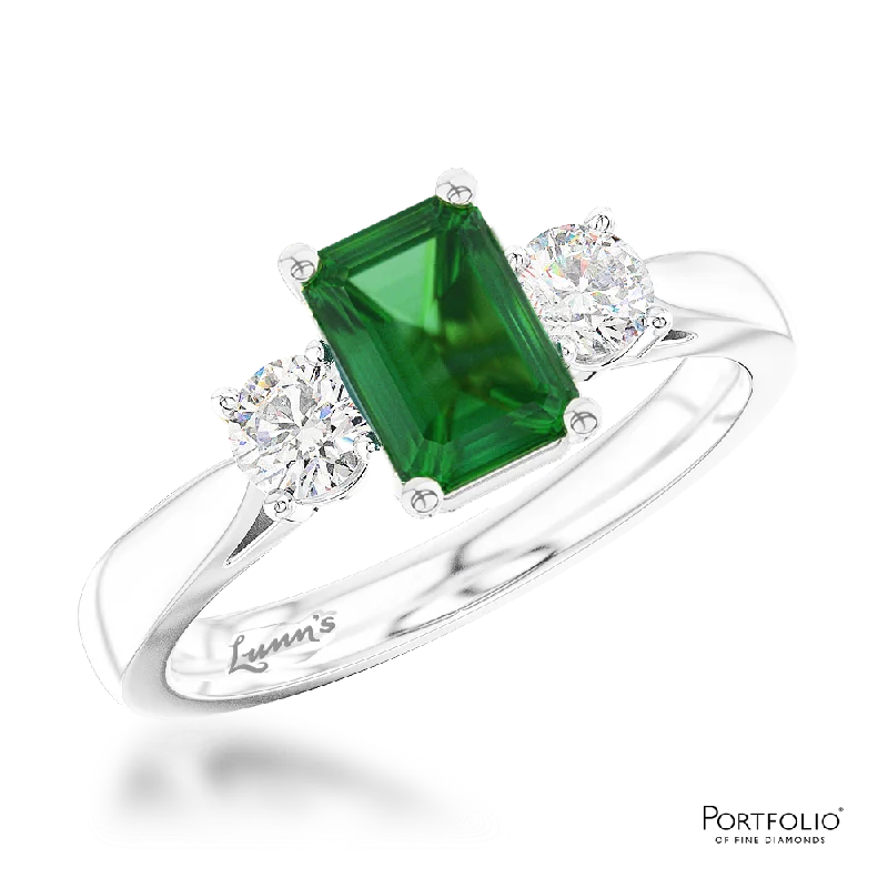 Women vintage-inspired rings -Three Stone 0.69ct Emerald Platinum Ring