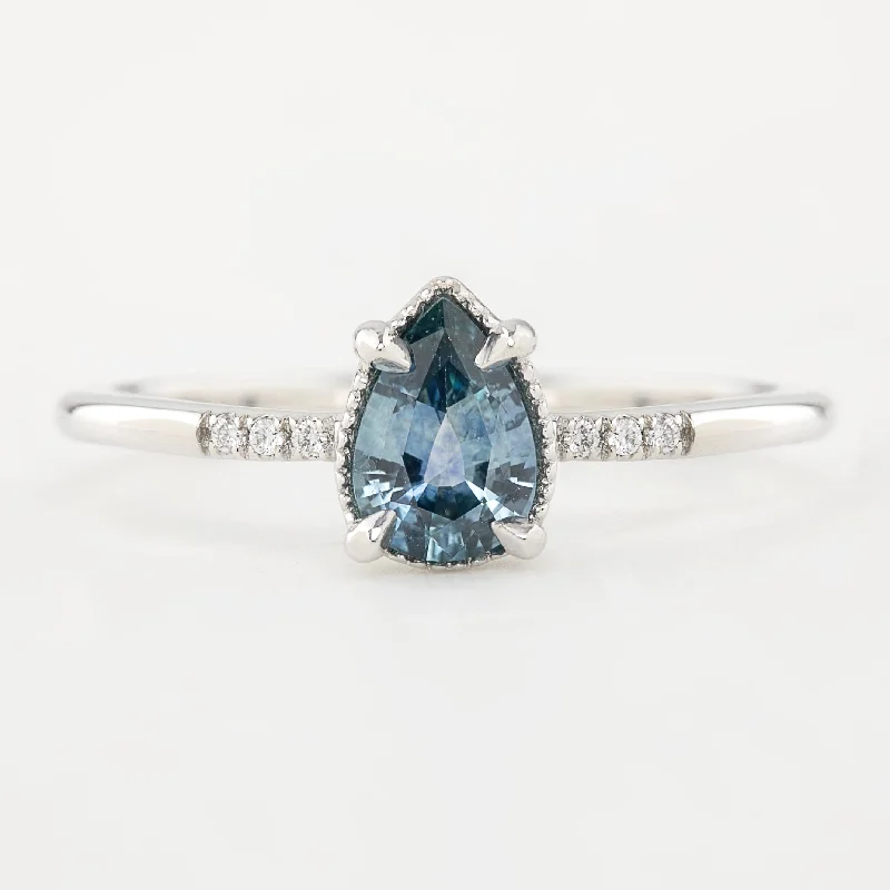 Floral engagement rings for women -Grace Ring 0.62ct Pear Cut Blue Montana Sapphire, 14k White Gold (One of a kind)