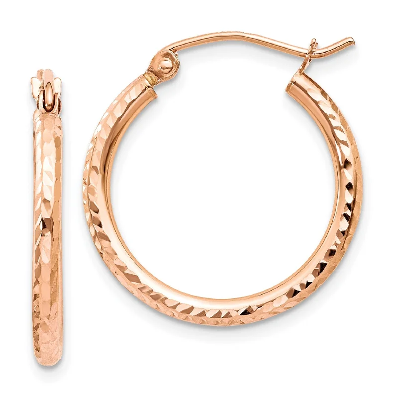 Women bohemian earrings -14KT Rose Gold 20X2MM Diamond-cut Hoop Earrings