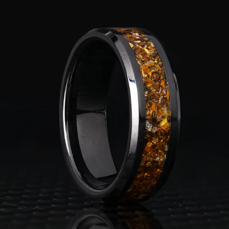 Women large rings -Tiger's Eye Glowstone Ring on Black Ceramic