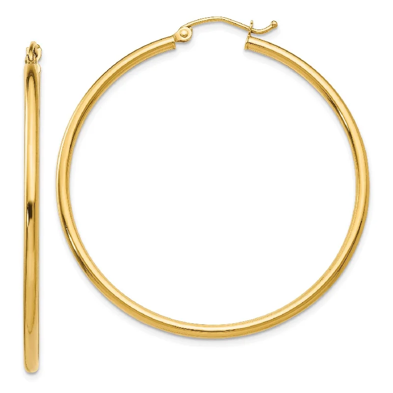 Women statement pearl earrings -14KT Yellow Gold 45X2MM Hoop Earrings