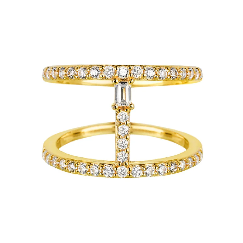 Women statement rings -Yellow Gold Bar Ring