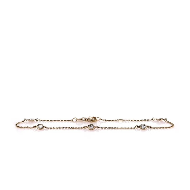 Women trendy bangles and bracelets -14k Yellow Gold 7.5" Diamonds By The Yard Diamond Station Bracelet