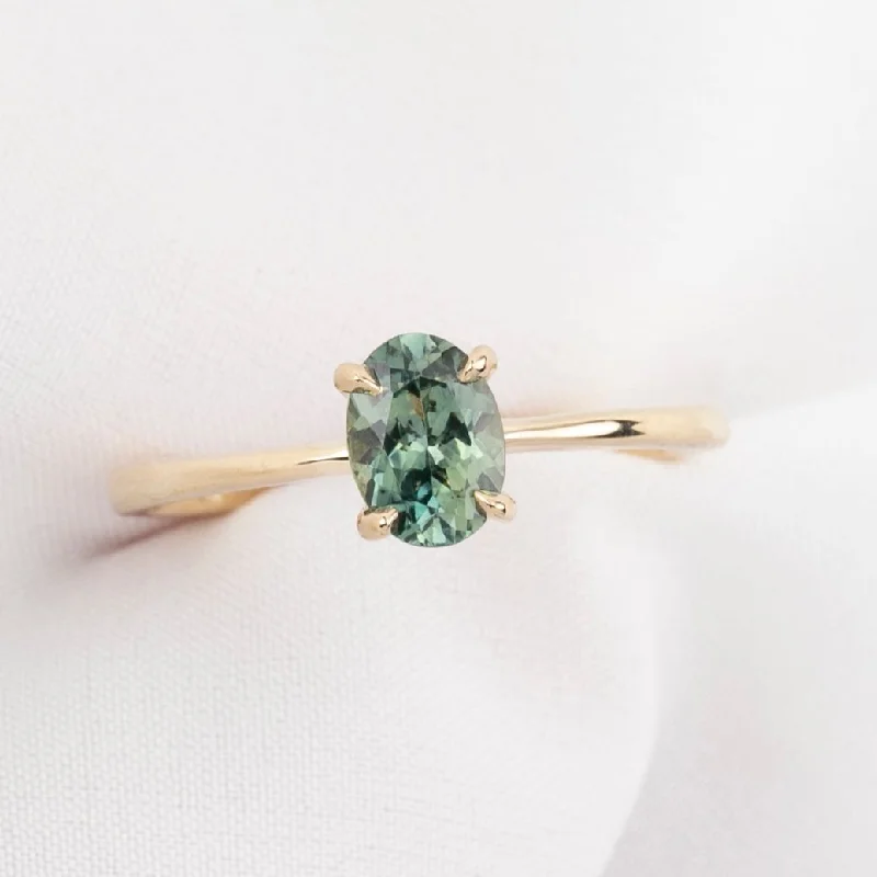 Luxury gold engagement rings for women -Nina Ring 0.92ct Green Montana Sapphire, 14k Yellow Gold (One of a kind)