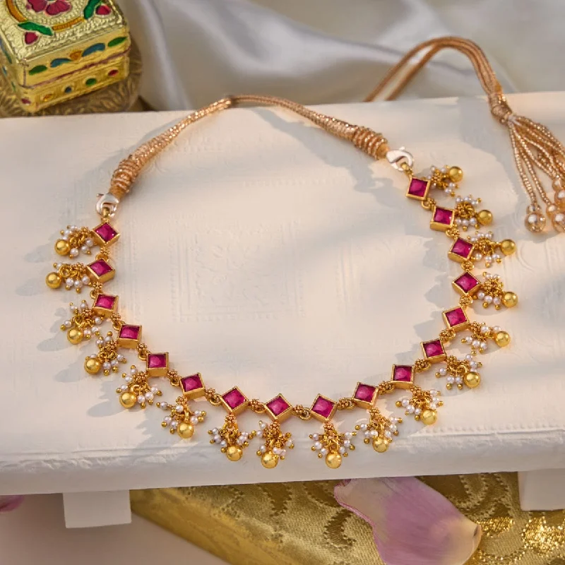 Pearl and gold necklaces for women -Silver Temple Necklace 162224