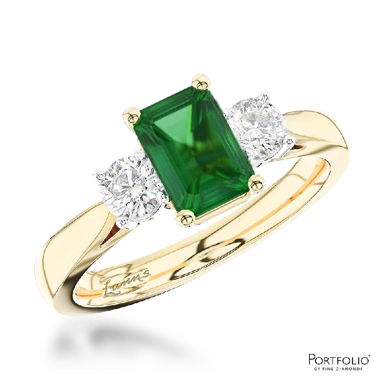 Women gemstone rings -Three Stone 0.81ct Emerald Yellow Gold/Platinum Ring