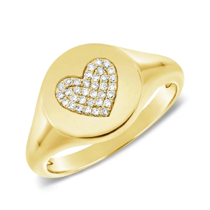 Women fashion rings -14k Gold & Diamond Heart Signet Ring