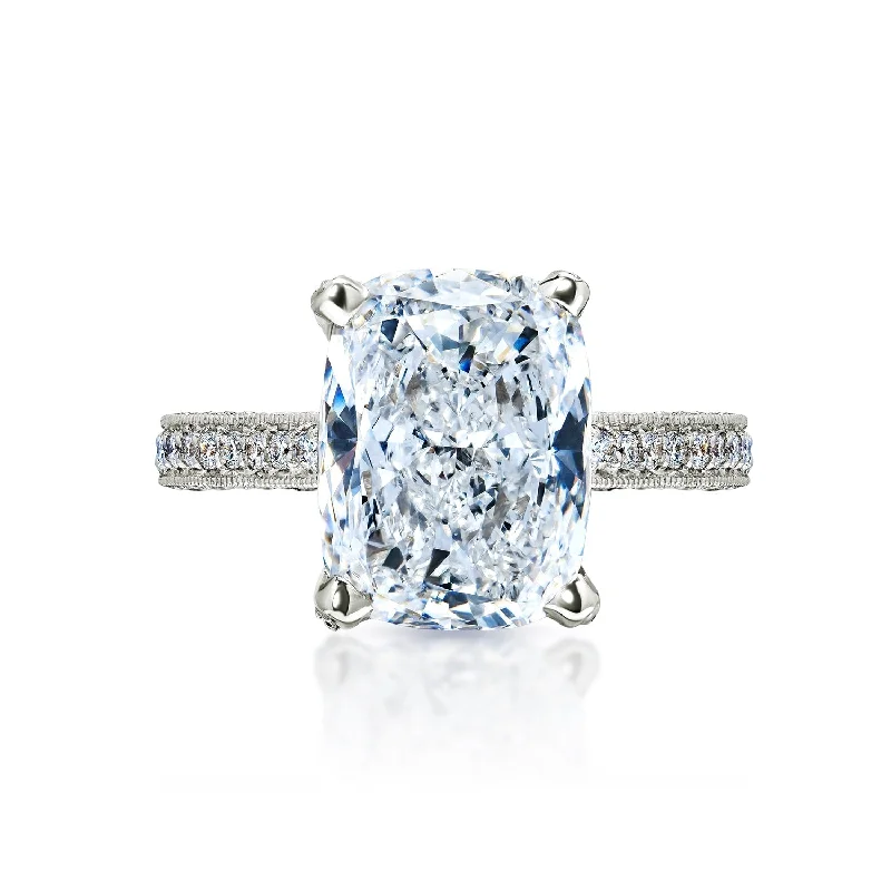 Women platinum rings -Lilian 5 D VS1 Carat Cushion Cut Lab Grown Diamond Engagement Ring in 14 Karat White Gold