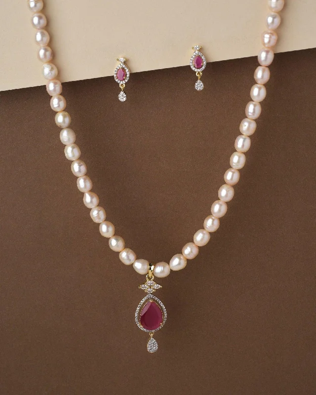 Initial necklaces for women -Trendy Pink Pearl Necklace Set