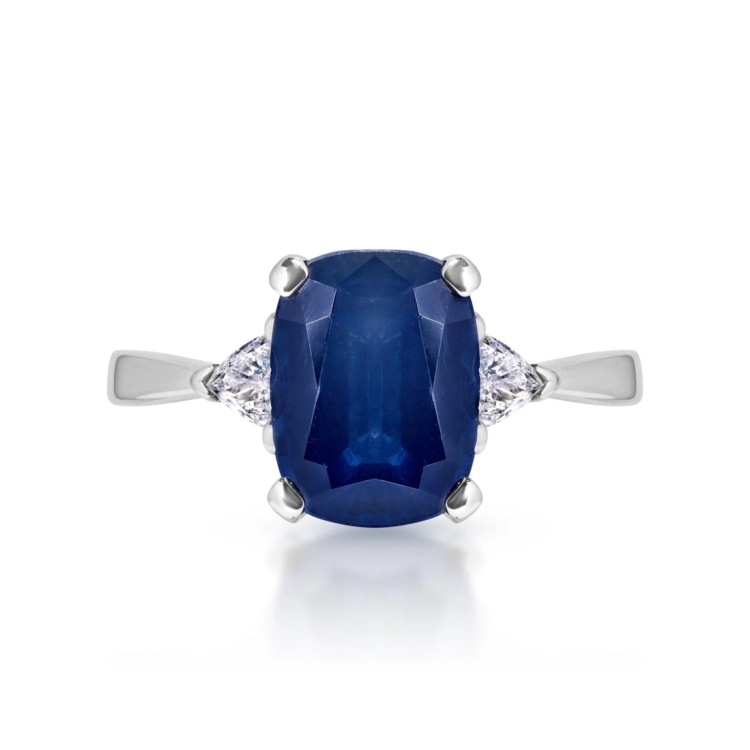 Women birthstone rings -Maggie 3 Carat Elongated Cushion Blue Sapphire Ring in 14 Karat White Gold