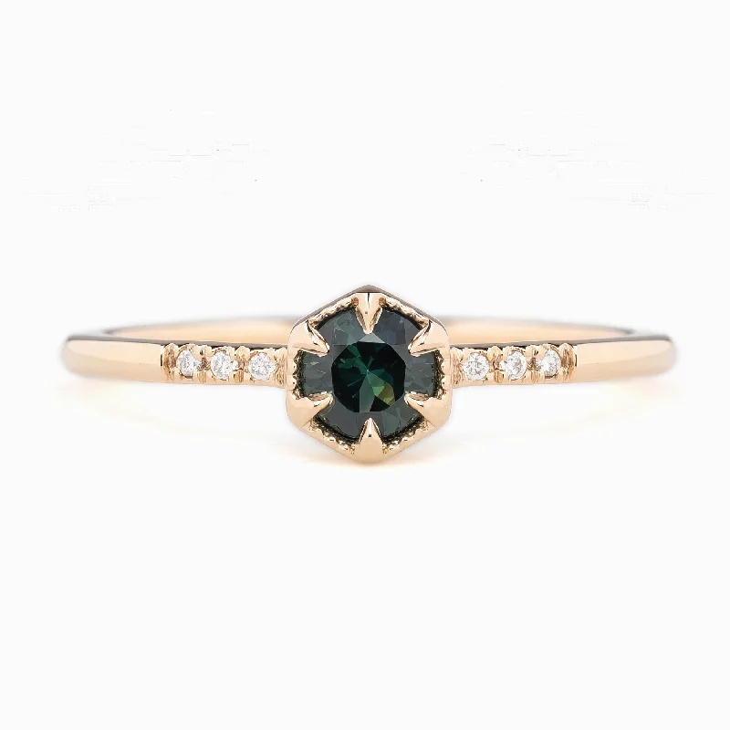 Elegant engagement rings for women -Grace Ring 4.5mm 0.40ct Peacock Green Queensland Sapphire 14K Rose Gold