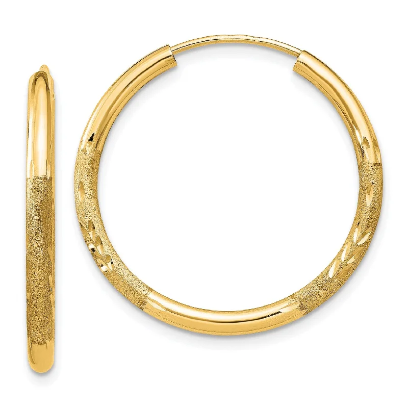 Women statement earrings -14KT Yellow Gold 21X2MM Diamond-cut Endless Hoop Earrings