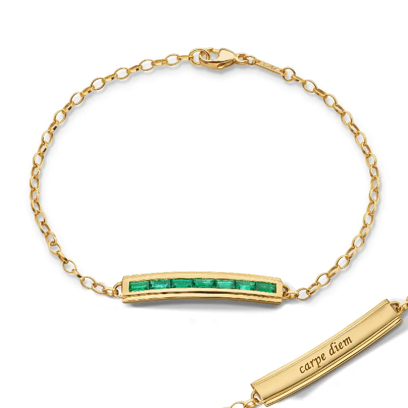 Women birthstone bangles and bracelets -Baguette Emerald "Carpe Diem" Petite Poesy Bracelet