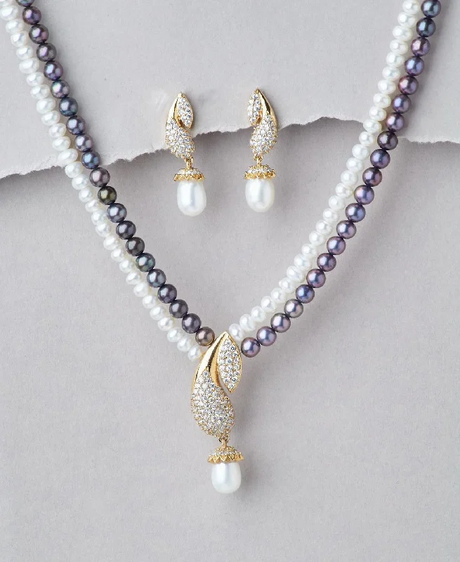 Crystal-encrusted necklaces for women -Trendy Real Pearl Necklace Set