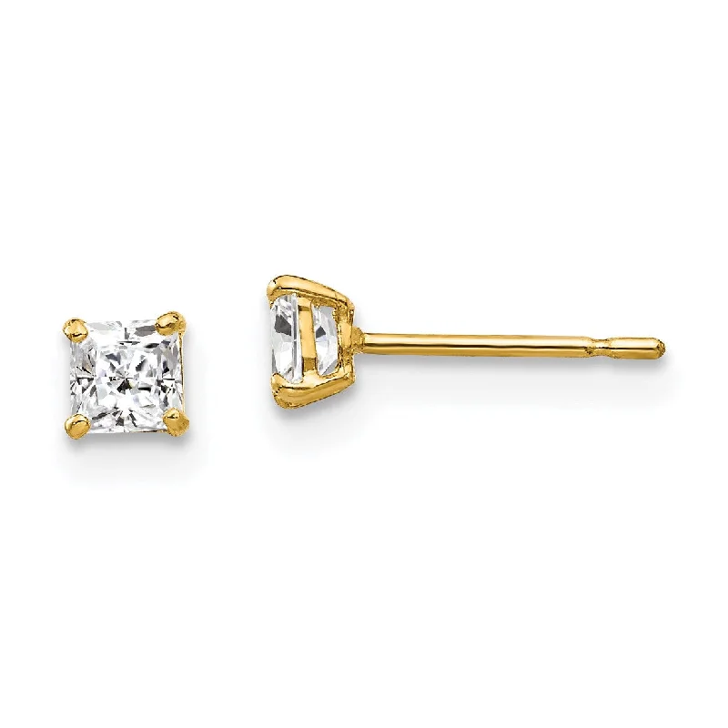 Women vintage earrings -14KT Yellow Gold 3MM Square Cubic Zirconia Stud Earrings