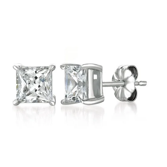 Women gold-plated earrings -Crislu Platinum Plated Sterling Silver Princess Cut Cubic Zirconia Stud Earrings