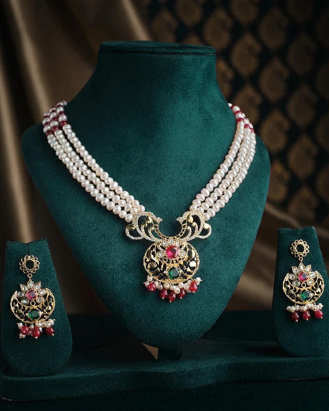 Gold necklaces for women -The Rajeshwari Pearl Necklace Set