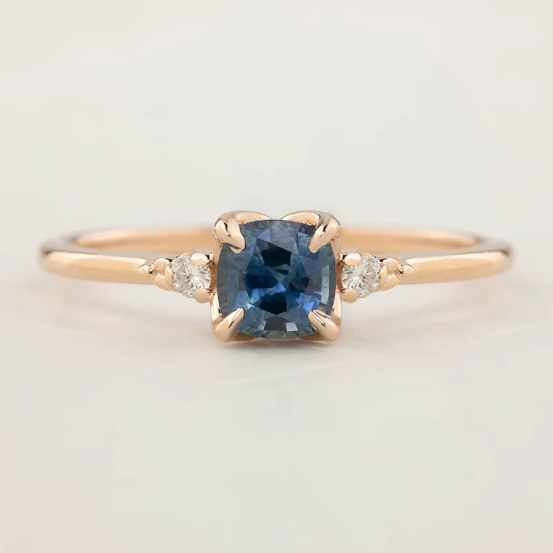 Colorful gemstone engagement rings for women -Estel Ring - 0.76ct Cushion Cut Blue Montana Sapphire, 14k Rose Gold (One of a kind)