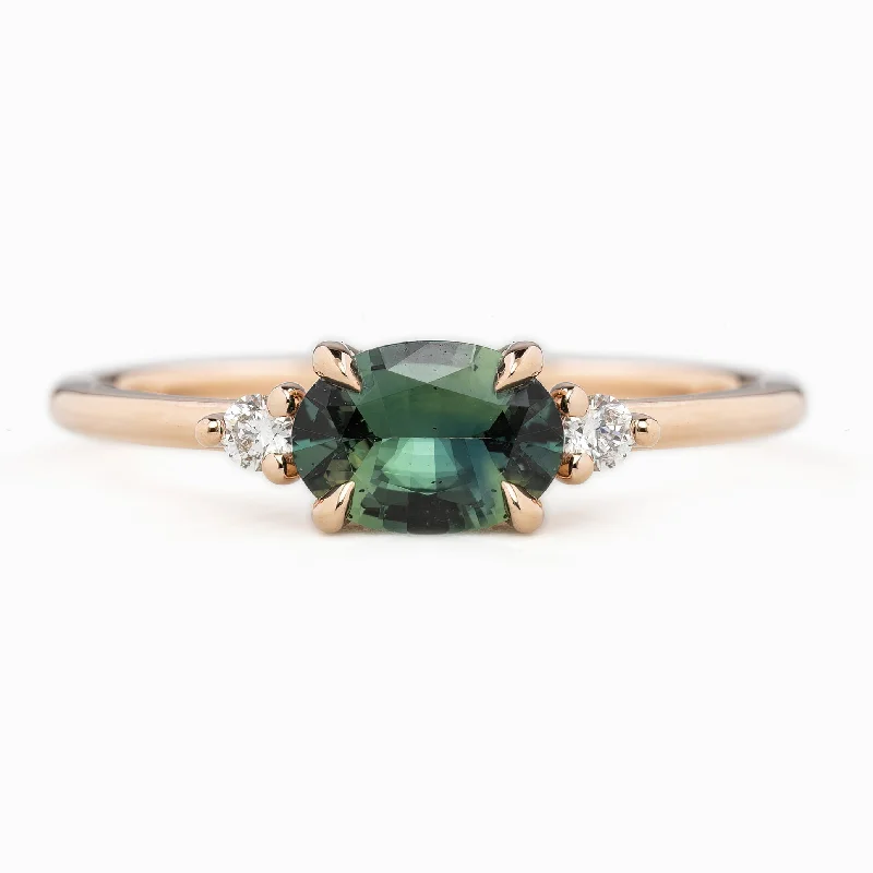 Luxury engagement rings for women -Emilie Ring 0.77ct Green Madagascar Sapphire, 14k Rose Gold (One of a kind)