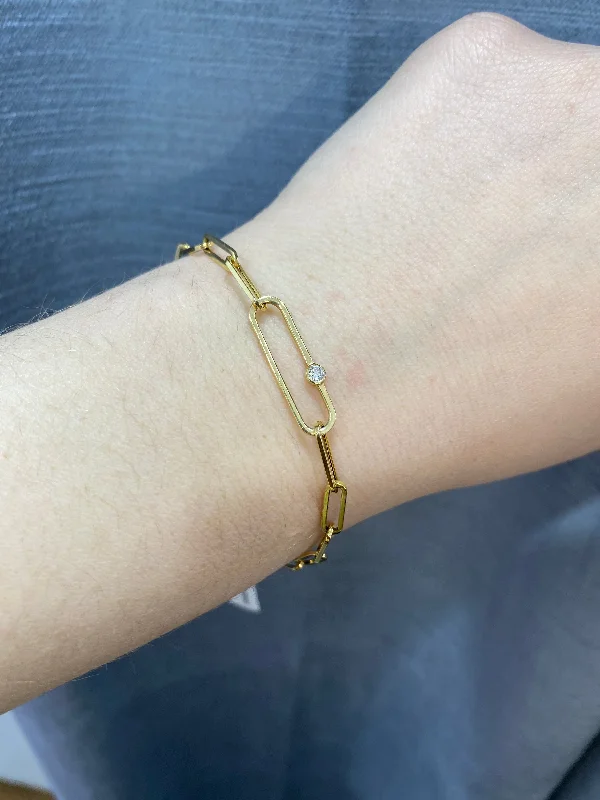 Women adjustable leather bangles and bracelets -14KT Yellow Gold Paper Clip Diamond Bracelet