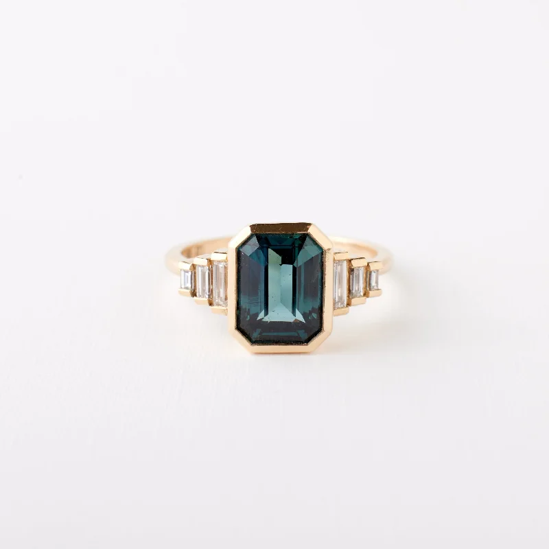 Sleek engagement rings for women -Nina Ring - 3.05 Carat Emerald Cut Teal Sapphire