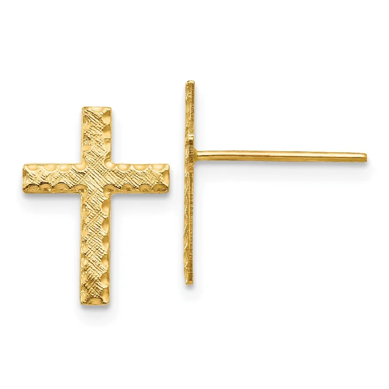 Women sparkly earrings -14KT Yellow Gold 13X10MM Diamond-cut Cross Earrings