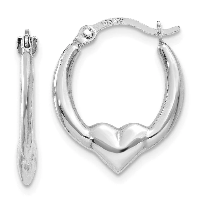 Women pearl drop earrings -14KT White Gold 16X13MM Heart Hoop Earrings