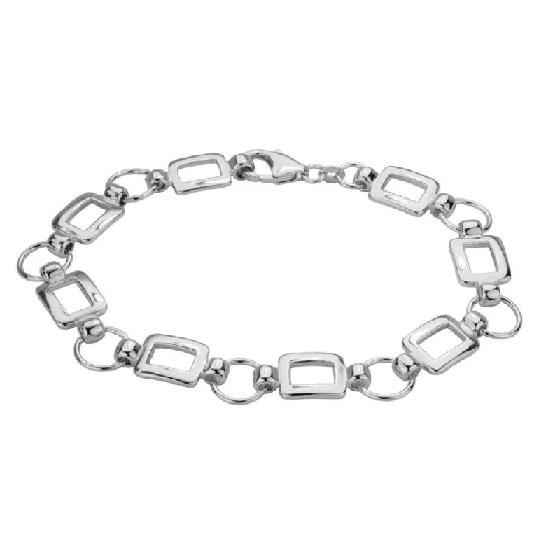 Women adjustable bangle bracelets -Sterling Silver Circles & Rectangles Link Bracelet