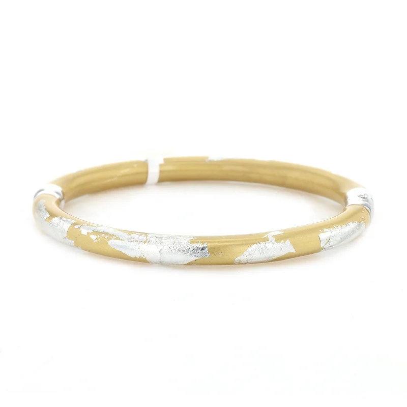 Women floral charm bangles and bracelets -Silver & Gold Enamel Bangle Bracelet