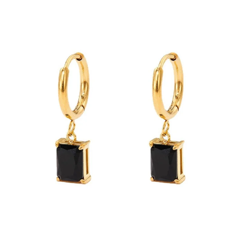 Women dangling gemstone earrings -Onyx Hoop Earrings