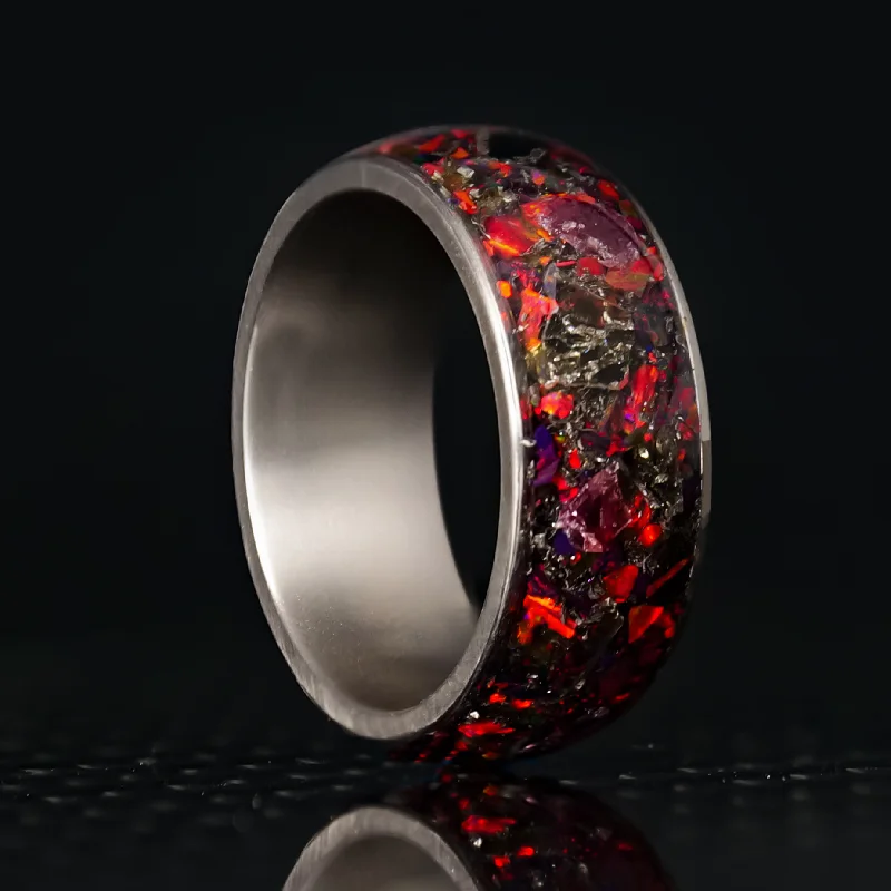 Women rose gold rings -Hellfire Halo Glowstone Ring on Titanium