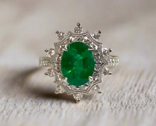 Women double band rings -Haven 2.34 Carats Oval Cut Emerald Gemstone Ring in 18K White Gold By Mike Nekta NYC