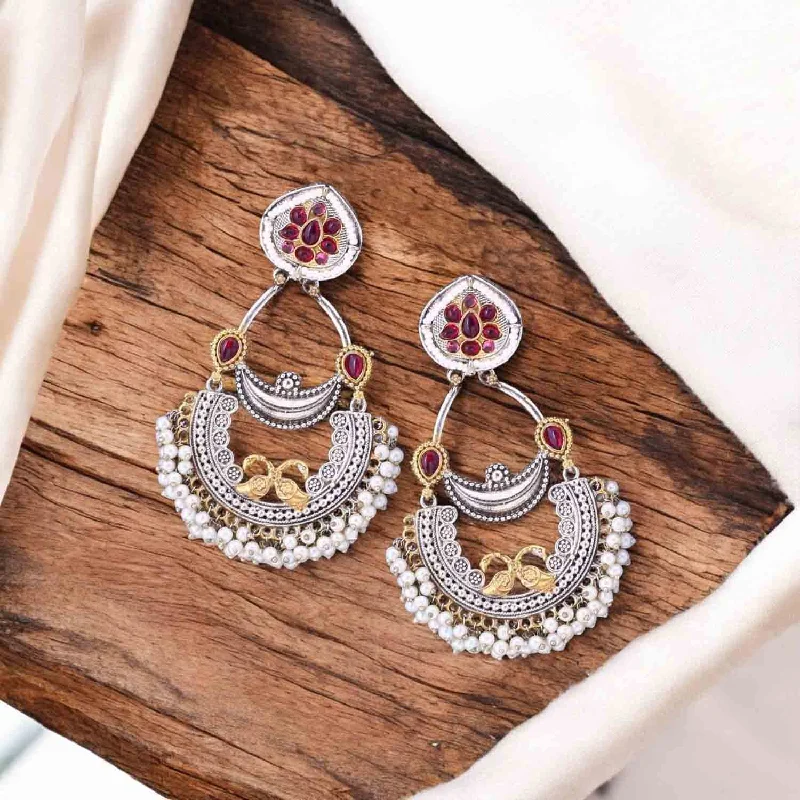 Women birthstone earrings -Antique Inayati Oxidised Chandbalis