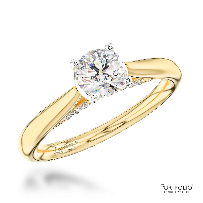 Women classic silver rings -Solitaire 0.50ct F SI1 Diamond Yellow Gold/Platinum Ring