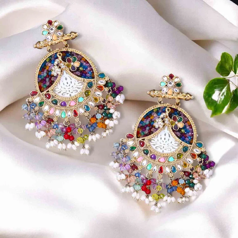 Gold earrings for women -Multicolor Fareena Chandbalis