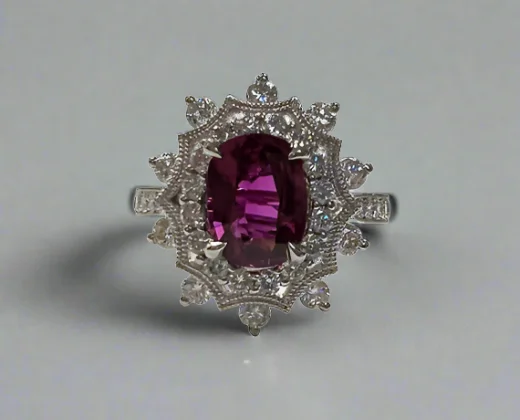 Women engraved rings -Delaney 2.14 Carats Ruby Oval Cut Gemstone Rings in 18k White Gold By Mike Nekta NYC