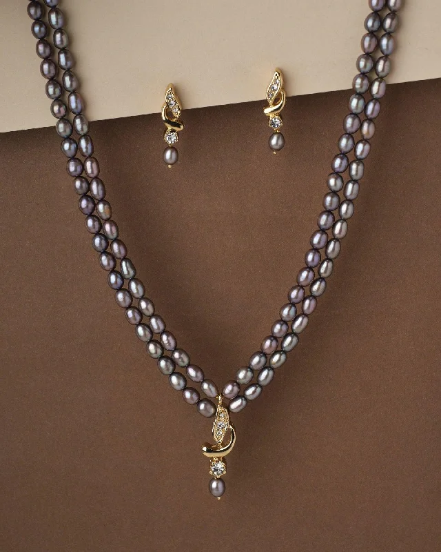 Pearl and gold necklaces for women -Trendy Black Pearl Necklace Set