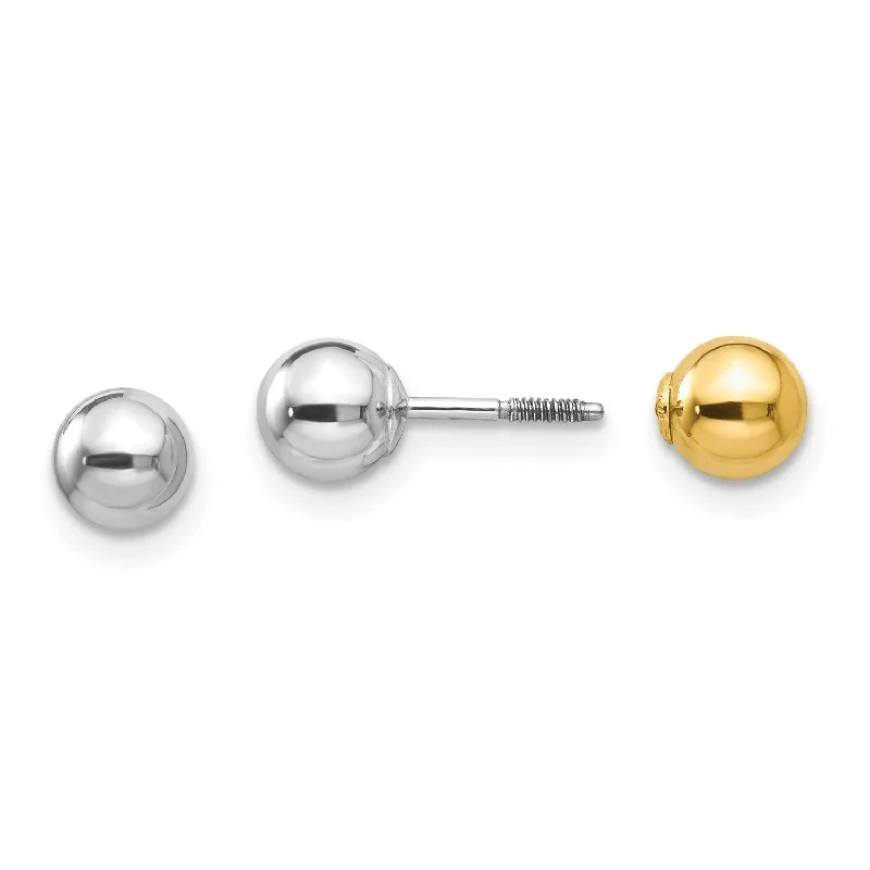 Women lightweight earrings -14KT White and Yellow Gold 5MM Reversible Ball Stud Earrings