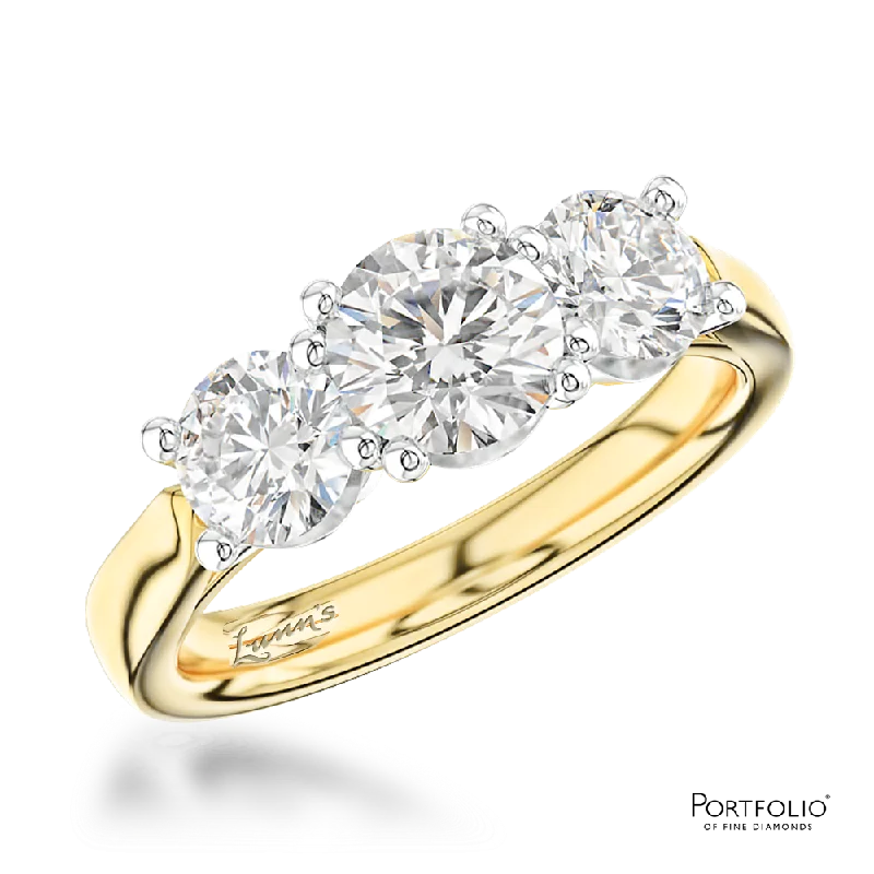 Women custom rings -Three Stone 1.42ct G SI1 Diamond Yellow Gold/Platinum Ring