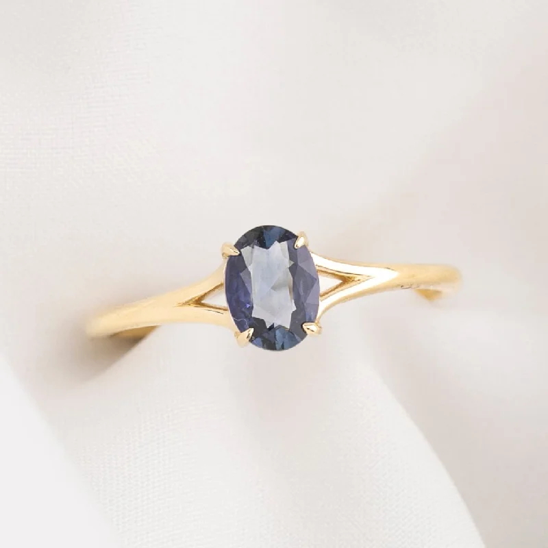 Customized charm engagement rings for women -Kylie Ring 0.53ct Blue Madagascar Sapphire, 14k Yellow Gold (One of a kind)