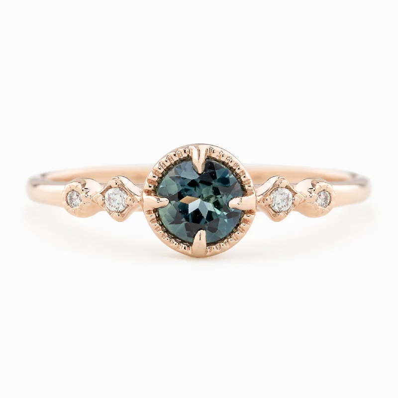 Leather engagement rings for women -Stella Ring - 4.6mm 0.45ct Parti Blue Green Queensland Sapphire, 14k Rose Gold