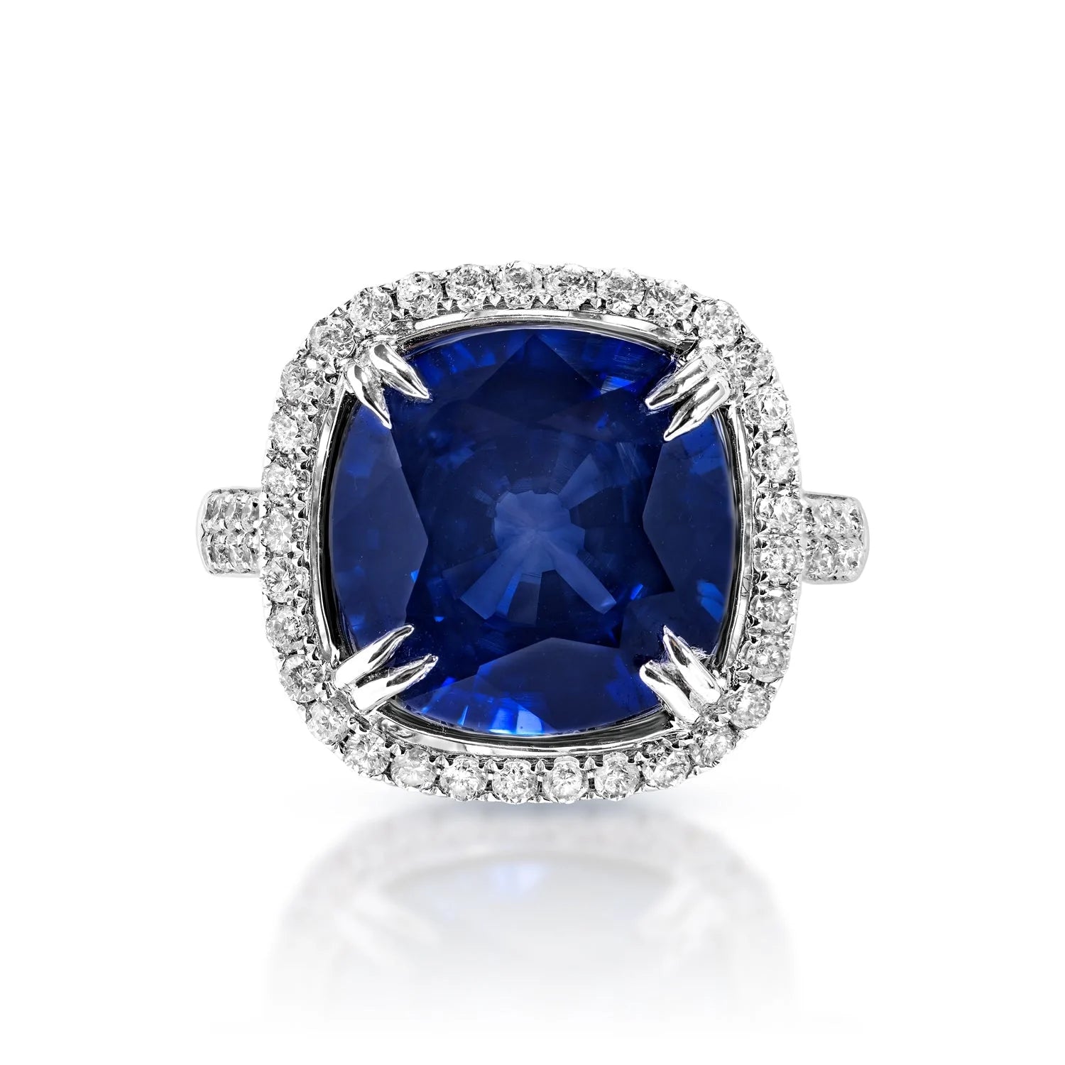 Women chunky rings -Joanna 9 Carat Cushion Cut Blue Sapphire Ring in 18 Karat White Gold