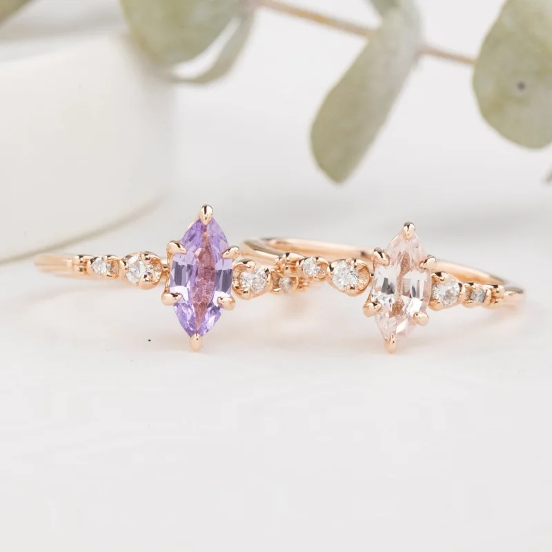 Simple engagement rings for women -Estel Fleur Ring, Pink Purple Sapphire, 14K Rose Gold (One of a kind)