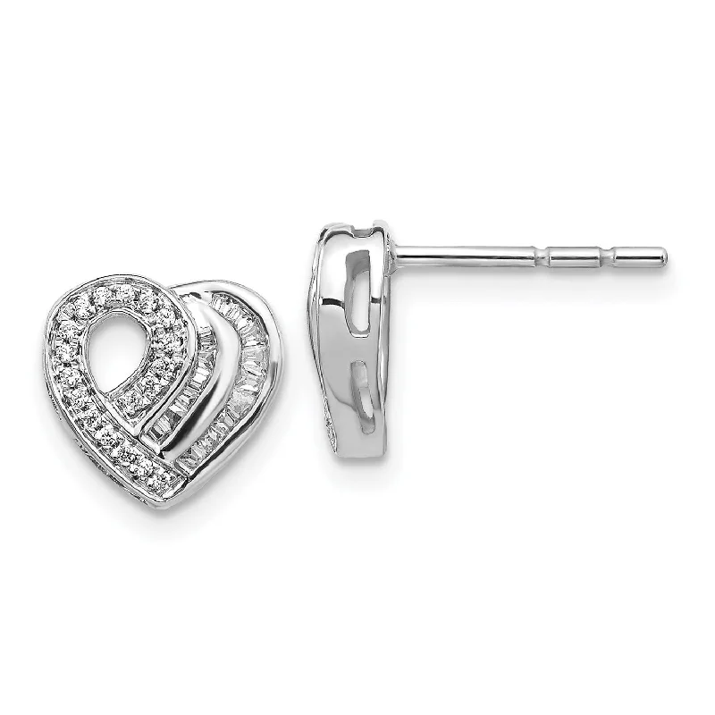 Women wedding earrings -1/5 CTW Diamond Heart Stud Earrings in 14KT White Gold