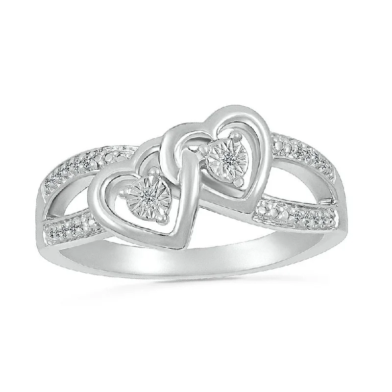 Women ring sets -.05ctw Diamond Double Heart Ring