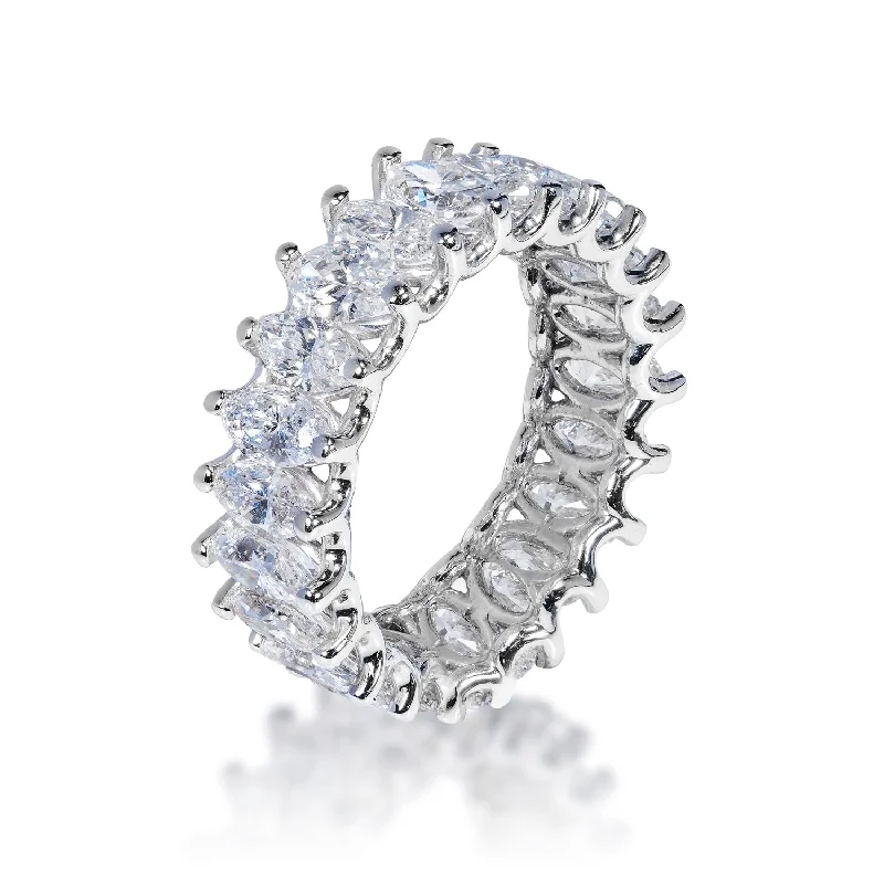 Women art deco rings -Erin 5 Carat Oval Cut Diamond Eternity Ring in 14k White Gold U-Shape Shared Prong